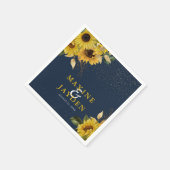 Serviette En Papier Russe Navy Blue Sunflower & Gold Confetti Mariage (Coin)