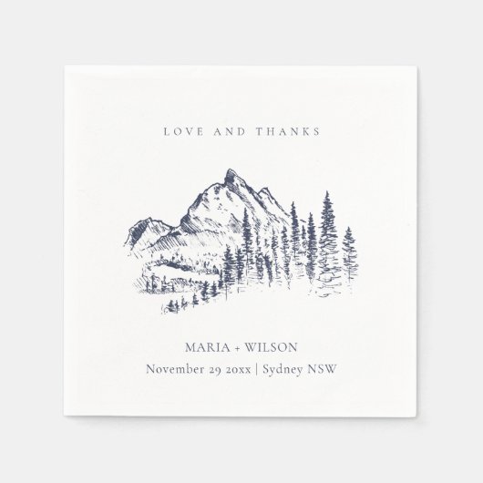Serviette En Papier Russe Navy Pine Woods Mountain Sketch Mariage (Devant)