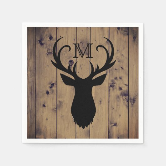 Serviette En Papier Russe Pays Bois Tête De Cerf Antlers Monogramme (Devant)