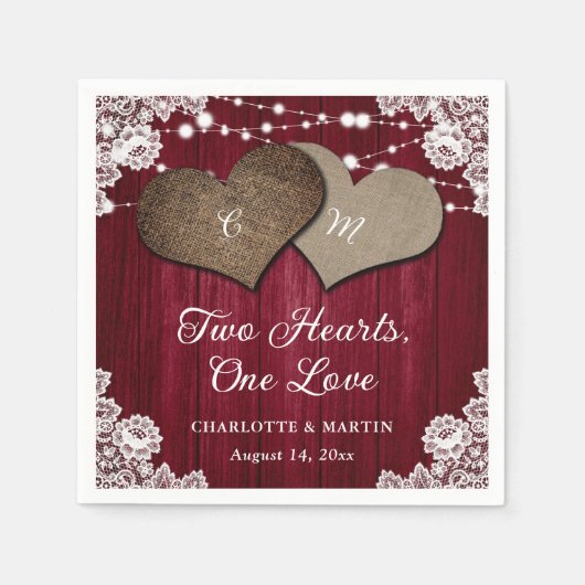 Serviette En Papier Russe Pays Bourgogne Bois Burlap Mariage dentelle (Devant)