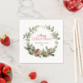 Serviette En Papier Russe Pine d'hiver Berry Wreath Joyeux Noël (En situation)