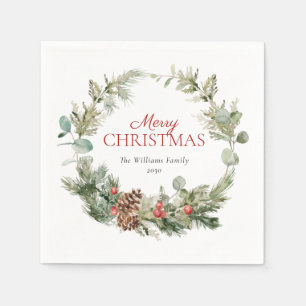Serviette En Papier Russe Pine d'hiver Berry Wreath Joyeux Noël