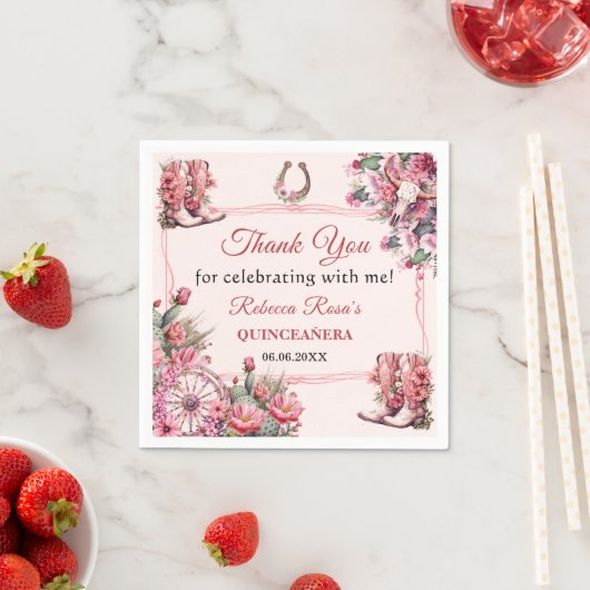 Serviette En Papier Russe rose Boho Ouest Charra Thème Quinceanera (En situation)