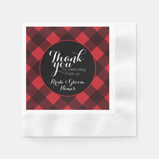 Serviette En Papier Russe Rouge noir Buffalo plaqué Merci Motif (Devant)