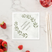 Serviette En Papier Russe Sage Green Feuilles Mariage diagonal (En situation)