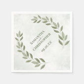 Serviette En Papier Russe Sage Green Feuilles Mariage diagonal (Devant)