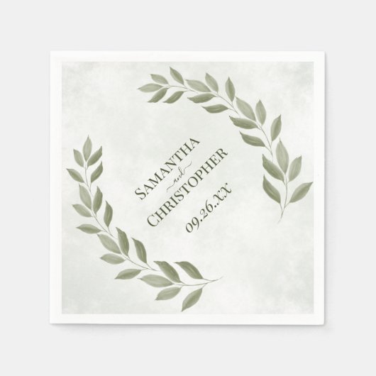 Serviette En Papier Russe Sage Green Feuilles Mariage diagonal (Devant)