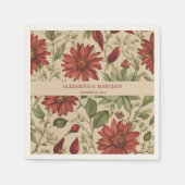 Serviette En Papier Russe Sage Vert & Bourgogne Rouge Floral Automne (Devant)