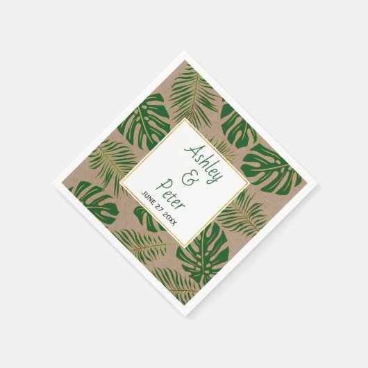 Serviette En Papier Russe tropical vert monstère palme feuille mariage (Coin)
