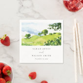 Serviette En Papier Russe Vert Aquarelle Campagne Hills Mariage (En situation)
