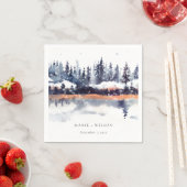 Serviette En Papier Rust Navy Winter Pine Forest Mariage de neige (En situation)