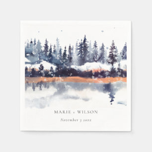 Serviette En Papier Rust Navy Winter Pine Forest Mariage de neige