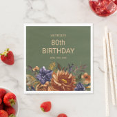 Serviette En Papier Rust Orange Bleu Floral Vert Anniversaire (En situation)