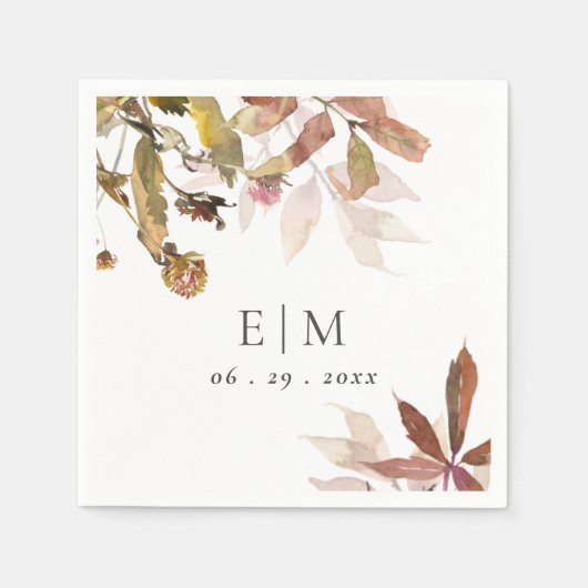 Serviette En Papier Rust Orange Fall Tree Feuille Monogramme Mariage (Devant)
