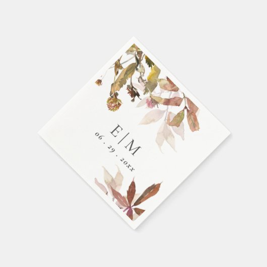Serviette En Papier Rust Orange Fall Tree Feuille Monogramme Mariage (Coin)