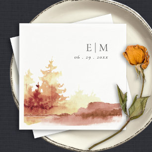 Serviette En Papier Rust Orange Jaune Automne Arbres Monogramme Mariag