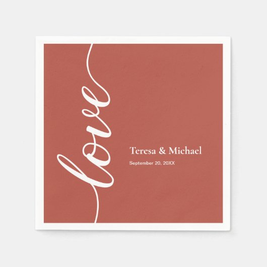 Serviette En Papier Rust Orange Personnalisé names Love script (Devant)