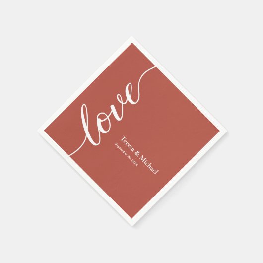 Serviette En Papier Rust Orange Personnalisé names Love script (Coin)