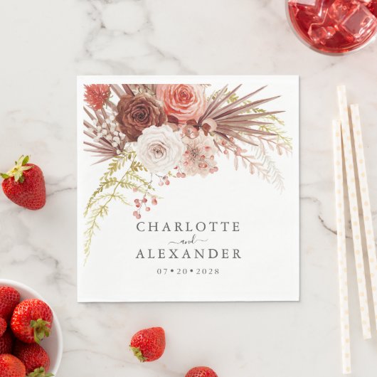 Serviette En Papier Rust Orange Terracotta Palmetto Feuille Mariage (En situation)