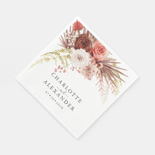 Serviette En Papier Rust Orange Terracotta Palmetto Feuille Mariage (Coin)