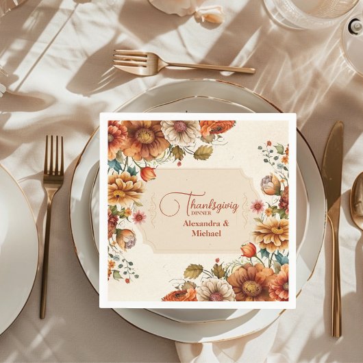 Serviette En Papier Rust Terracotta Fleurs Thanksgiving Dîner