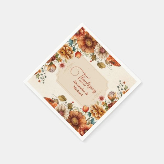 Serviette En Papier Rust Terracotta Fleurs Thanksgiving Dîner (Coin)