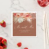 Serviette En Papier Rust Terracotta Floral Pampas Grass Mariage Napkin (En situation)