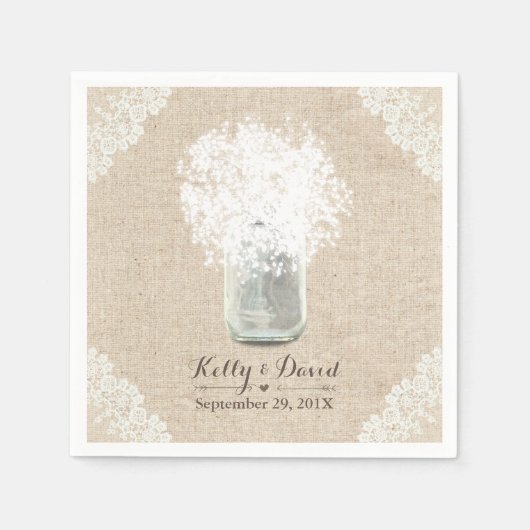 Serviette En Papier Rustic Baby's Breath Mason Jar Lace Burlap Mariage (Devant)