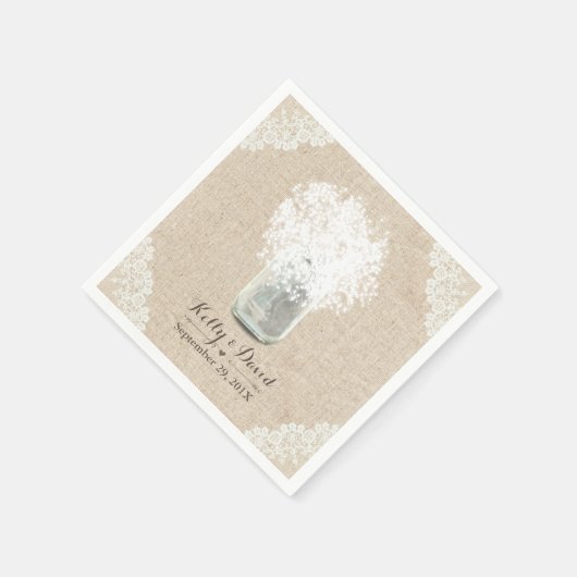 Serviette En Papier Rustic Baby's Breath Mason Jar Lace Burlap Mariage (Coin)