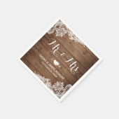 Serviette En Papier Rustic Barn Wood Lace M. et Mme Mariage (Coin)