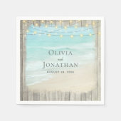 Serviette En Papier Rustic Beach Bois Chaîne Lumières Vagues Mariage (Devant)