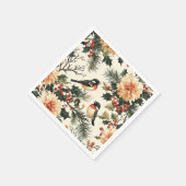Serviette En Papier Rustic Bird et Poinsettia Motif de Noël (21) (Coin)