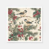 Serviette En Papier Rustic Bird et Poinsettia Motif de Noël (8) (Devant)