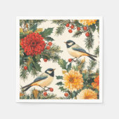 Serviette En Papier Rustic Bird et Poinsettia Motif de Noël (9) (Devant)