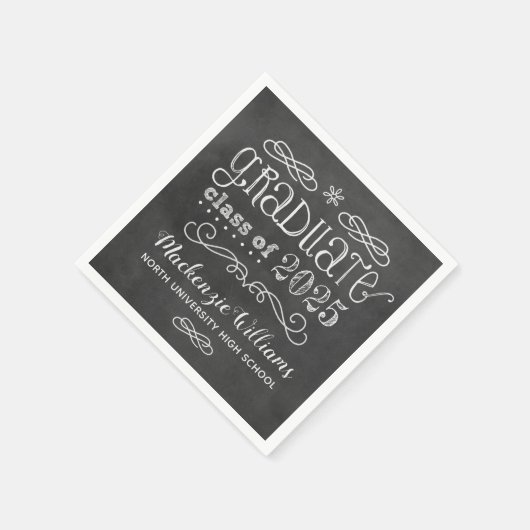 Serviette En Papier Rustic Black Chalkboard Custom 2025 Nom du diplômé (Coin)