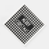 Serviette En Papier Rustic Black & White Buffalo Plaid Merry Christmas (Coin)