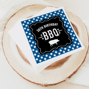 Serviette En Papier Rustic Blue En vichy Plaid 30th Birthday BBBQ