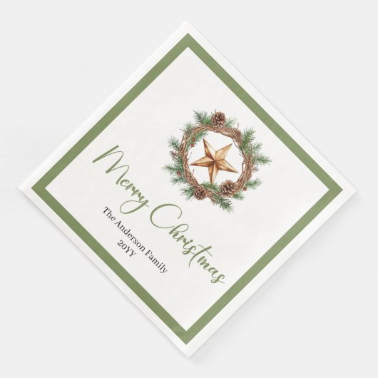 Serviette En Papier Rustic Bohemian Christmas Wreath with Pine Napkins (Coin)