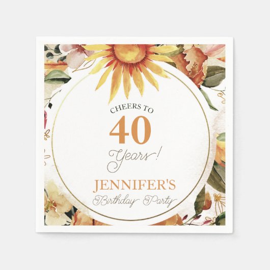 Serviette En Papier Rustic Boho Autumn Sunflower 40e fête d'anniversai (Devant)