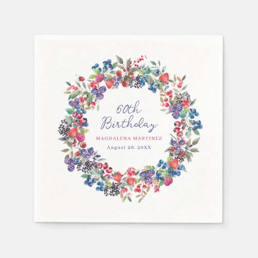 Serviette En Papier Rustic Boho Berry Coutume d'été 60e anniversaire (Devant)