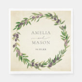 Serviette En Papier Rustic Botanical Olive Wreath Wedding Napkins (Devant)
