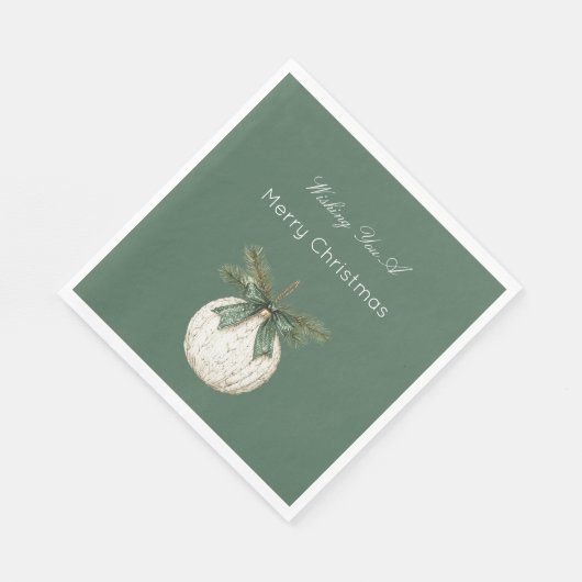 Serviette En Papier Rustic Brown Cream Green Ornament Christmas (Coin)