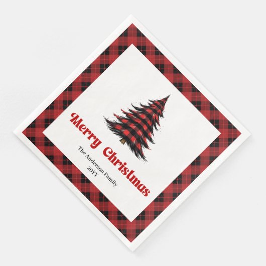 Serviette En Papier Rustic Buffalo Christmas Tree Napkin Editable (Coin)