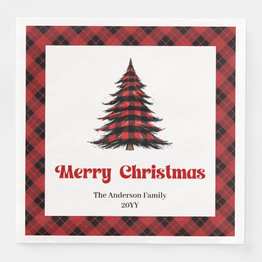 Serviette En Papier Rustic Buffalo Christmas Tree Napkin Editable (Devant)