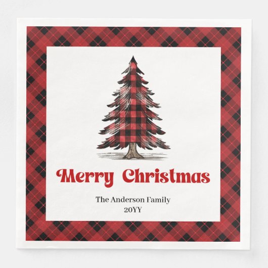 Serviette En Papier Rustic Buffalo Christmas Tree Napkin Personalized (Devant)
