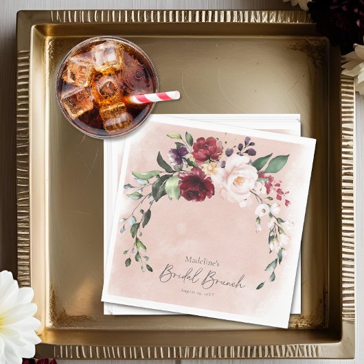 Serviette En Papier Rustic Burgundy & Blush Pink Roses Bridal Brunch