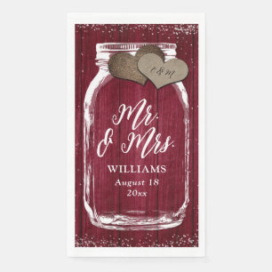 Serviette En Papier Rustic Burgundy Mason Jar Wood Mr & Mrs Mariage