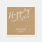 Serviette En Papier Rustic Burlap Script Heureux Jamais Après Mariage (Devant)