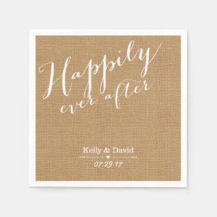 Serviette En Papier Rustic Burlap Script Heureux Jamais Après Mariage