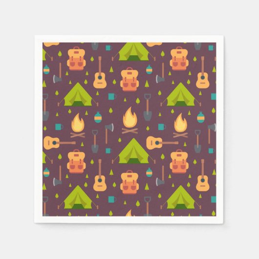 Serviette En Papier Rustic Camping Tentes Motifs et Guitares (Devant)